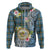 Personalised Hawaii State Zip Hoodie Tropical Flowers With Tartan Pattern LT05 Zip Hoodie Blue - Polynesian Pride