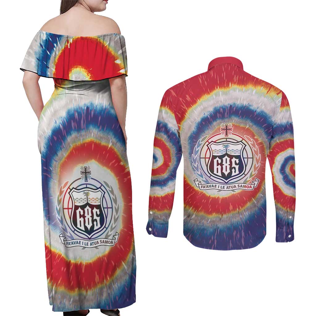 Samoa Couples Matching Off Shoulder Maxi Dress and Long Sleeve Button Shirt Tie Dye Unique Style LT05 - Polynesian Pride