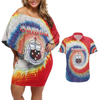 Samoa Couples Matching Off Shoulder Short Dress and Hawaiian Shirt Tie Dye Unique Style LT05 Colorful - Polynesian Pride