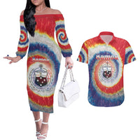 Samoa Couples Matching Off The Shoulder Long Sleeve Dress and Hawaiian Shirt Tie Dye Unique Style LT05 Colorful - Polynesian Pride