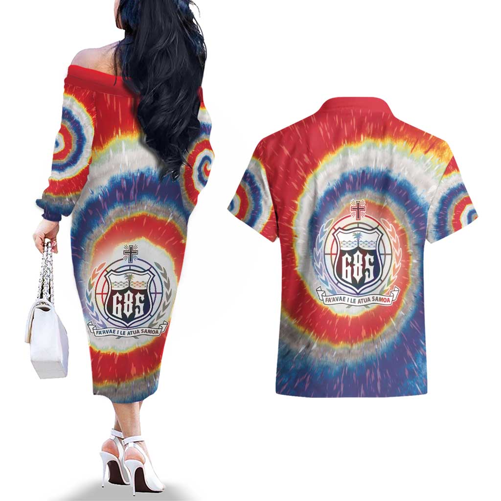 Samoa Couples Matching Off The Shoulder Long Sleeve Dress and Hawaiian Shirt Tie Dye Unique Style LT05 - Polynesian Pride