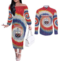 Samoa Couples Matching Off The Shoulder Long Sleeve Dress and Long Sleeve Button Shirt Tie Dye Unique Style LT05 Colorful - Polynesian Pride