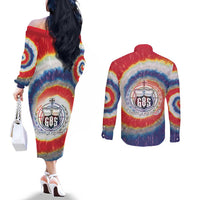 Samoa Couples Matching Off The Shoulder Long Sleeve Dress and Long Sleeve Button Shirt Tie Dye Unique Style LT05 - Polynesian Pride