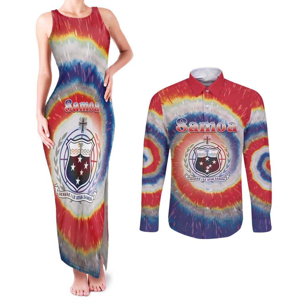 Samoa Couples Matching Tank Maxi Dress and Long Sleeve Button Shirt Tie Dye Unique Style LT05 Colorful - Polynesian Pride