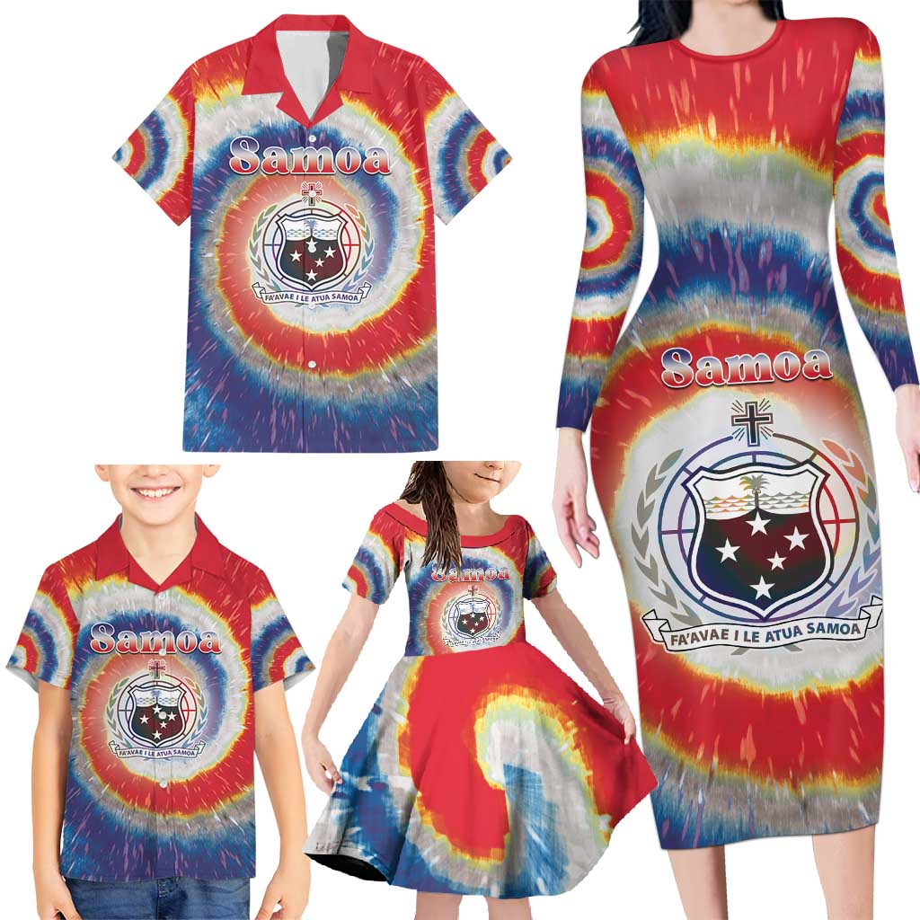 Samoa Family Matching Long Sleeve Bodycon Dress and Hawaiian Shirt Tie Dye Unique Style