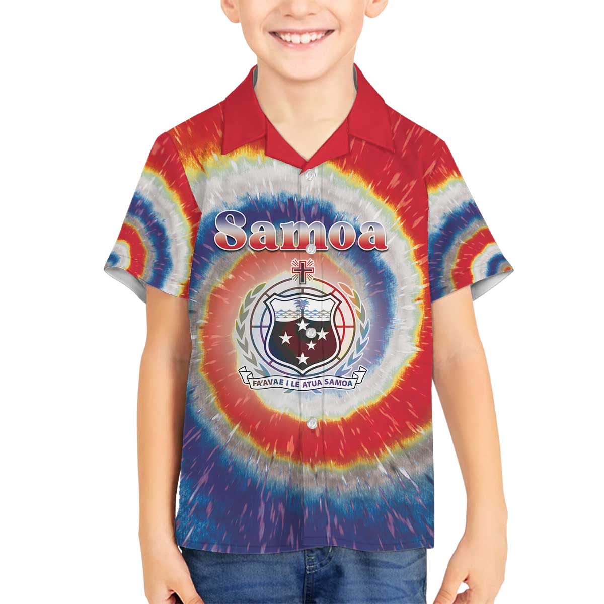 Samoa Family Matching Off The Shoulder Long Sleeve Dress and Hawaiian Shirt Tie Dye Unique Style