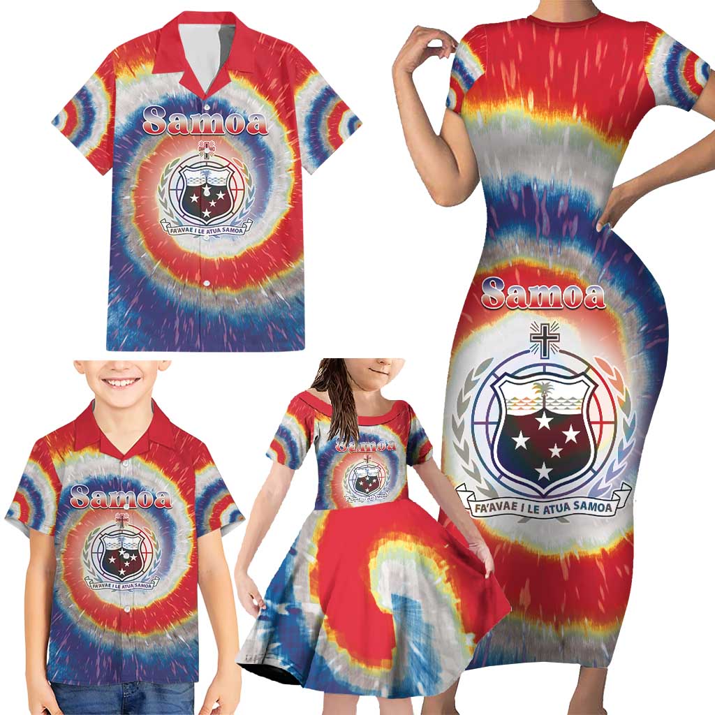 Samoa Family Matching Short Sleeve Bodycon Dress and Hawaiian Shirt Tie Dye Unique Style