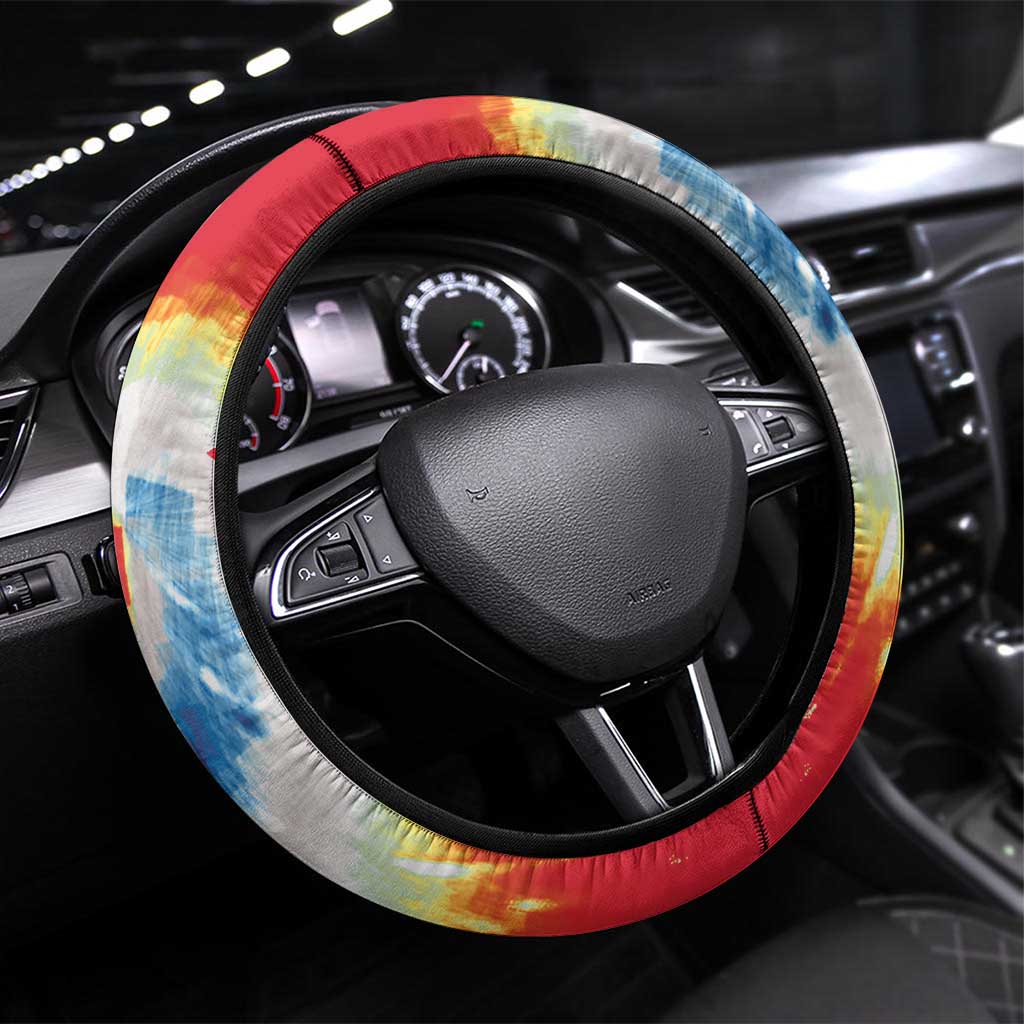 Samoa Steering Wheel Cover Tie Dye Unique Style LT05 Universal Fit Colorful - Polynesian Pride