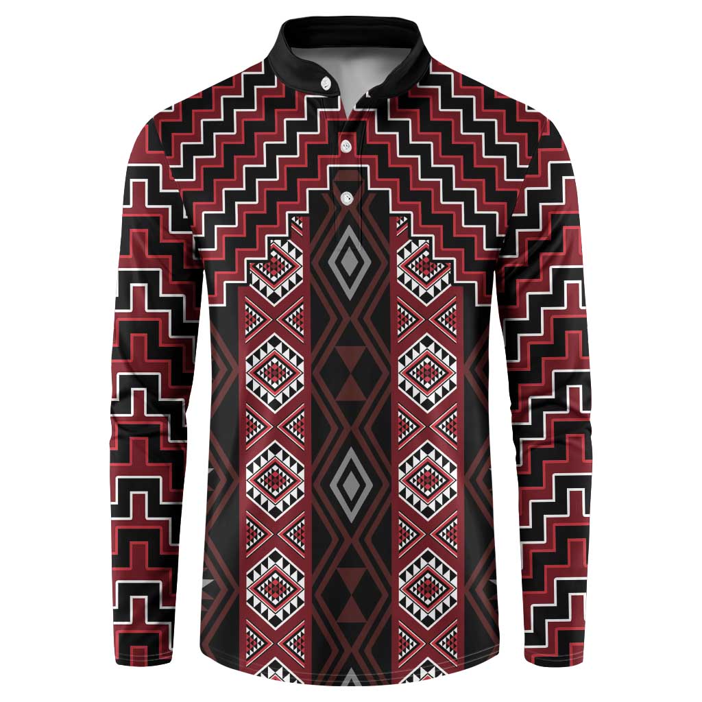 New Zealand Aotearoa Button Sweatshirt Red Poutama With Taniko Pattern LT05 Red - Polynesian Pride
