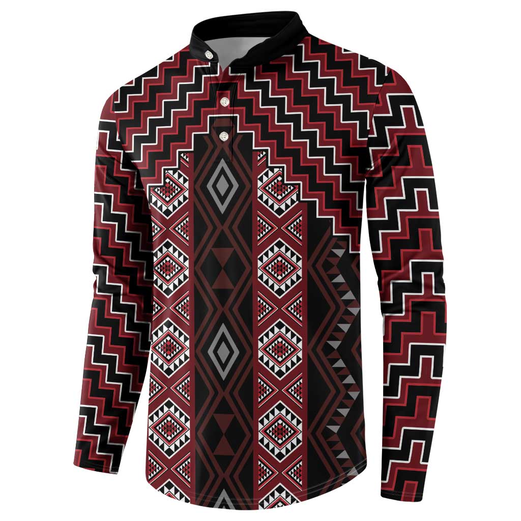 New Zealand Aotearoa Button Sweatshirt Red Poutama With Taniko Pattern LT05 - Polynesian Pride