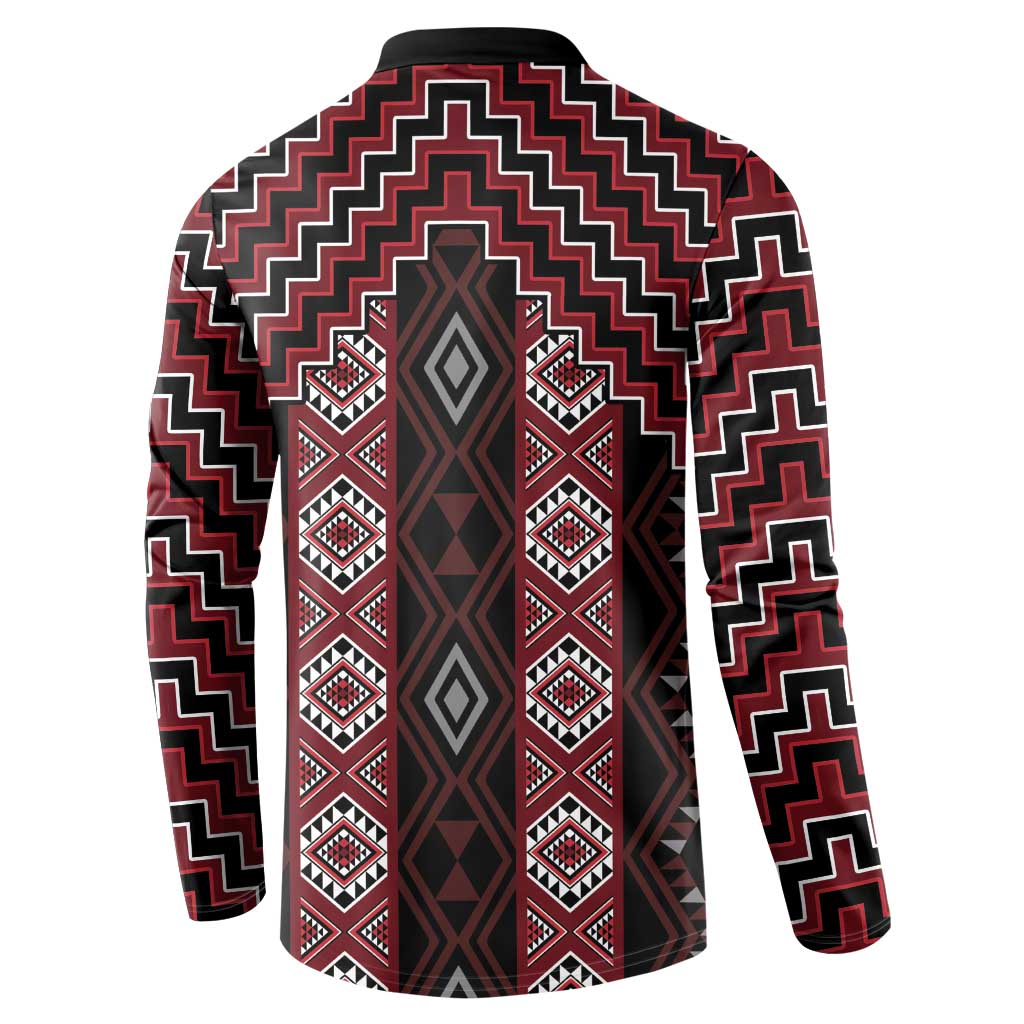 New Zealand Aotearoa Button Sweatshirt Red Poutama With Taniko Pattern LT05 - Polynesian Pride