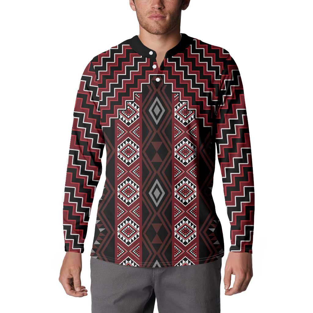 New Zealand Aotearoa Button Sweatshirt Red Poutama With Taniko Pattern LT05 - Polynesian Pride