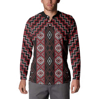 New Zealand Aotearoa Button Sweatshirt Red Poutama With Taniko Pattern LT05 - Polynesian Pride
