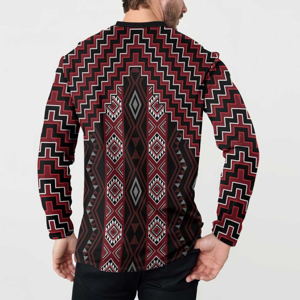 New Zealand Aotearoa Button Sweatshirt Red Poutama With Taniko Pattern LT05 - Polynesian Pride