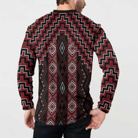 New Zealand Aotearoa Button Sweatshirt Red Poutama With Taniko Pattern LT05 - Polynesian Pride