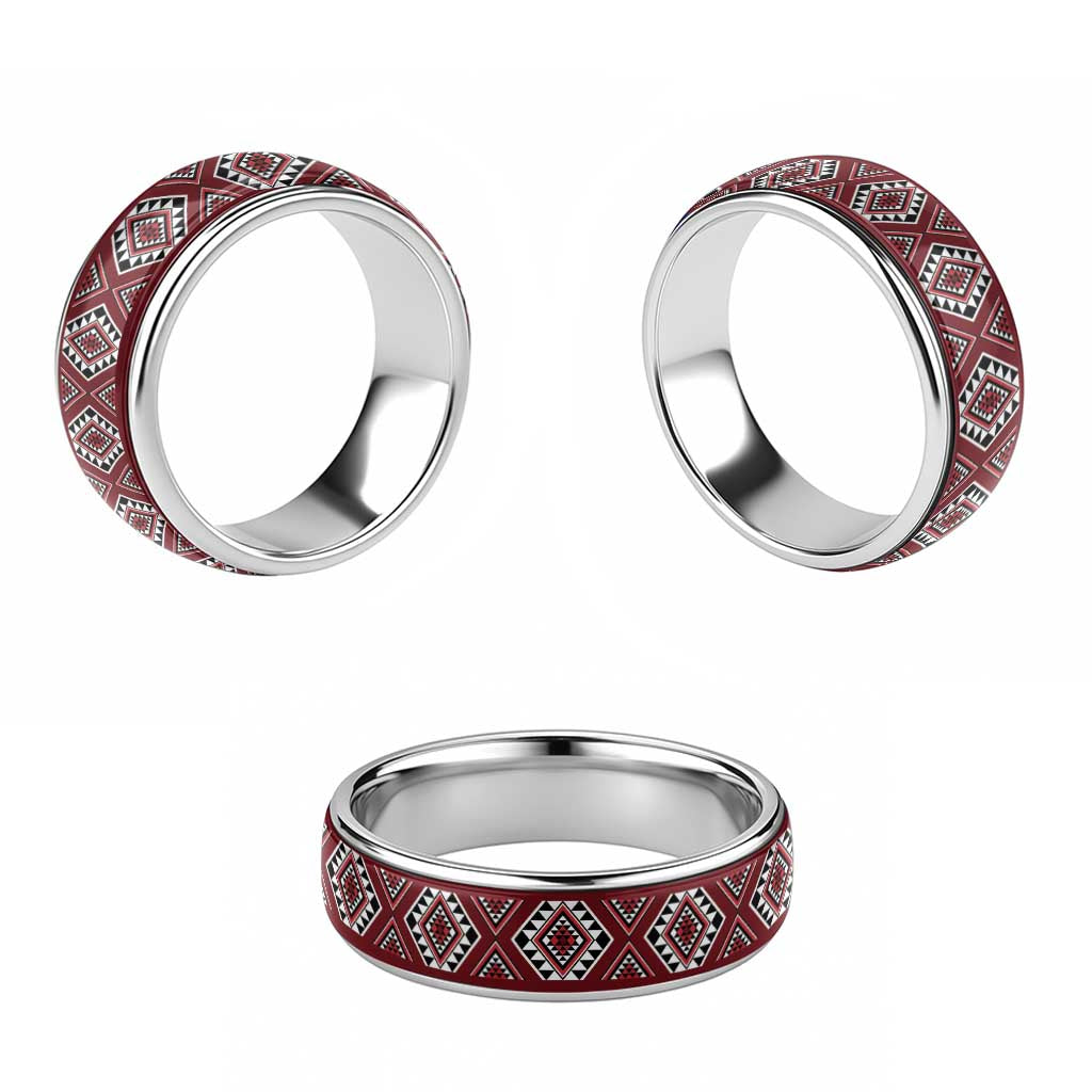 New Zealand Aotearoa Classic Ring Red Poutama With Taniko Pattern - Polynesian Pride