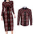 New Zealand Aotearoa Couples Matching Long Sleeve Bodycon Dress and Long Sleeve Button Shirt Red Poutama With Taniko Pattern LT05