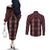 New Zealand Aotearoa Couples Matching Off The Shoulder Long Sleeve Dress and Long Sleeve Button Shirt Red Poutama With Taniko Pattern LT05