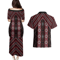 New Zealand Aotearoa Couples Matching Puletasi and Hawaiian Shirt Red Poutama With Taniko Pattern LT05 - Polynesian Pride
