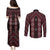 New Zealand Aotearoa Couples Matching Puletasi and Long Sleeve Button Shirt Red Poutama With Taniko Pattern LT05