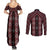 New Zealand Aotearoa Couples Matching Summer Maxi Dress and Long Sleeve Button Shirt Red Poutama With Taniko Pattern LT05