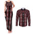 New Zealand Aotearoa Couples Matching Tank Maxi Dress and Long Sleeve Button Shirt Red Poutama With Taniko Pattern LT05