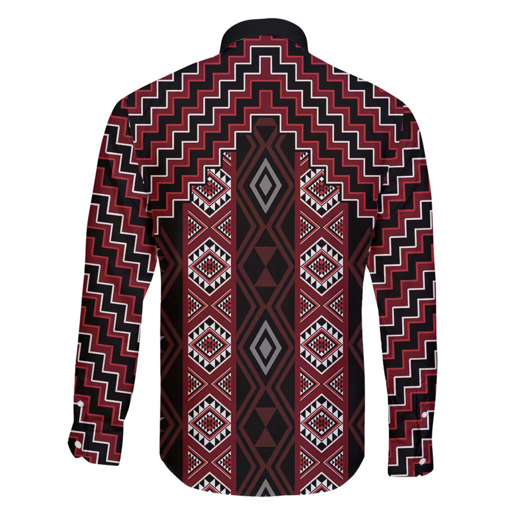 New Zealand Aotearoa Family Matching Long Sleeve Bodycon Dress and Hawaiian Shirt Red Poutama With Taniko Pattern LT05