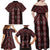 New Zealand Aotearoa Family Matching Off Shoulder Maxi Dress and Hawaiian Shirt Red Poutama With Taniko Pattern LT05