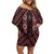 New Zealand Aotearoa Family Matching Off Shoulder Short Dress and Hawaiian Shirt Red Poutama With Taniko Pattern LT05