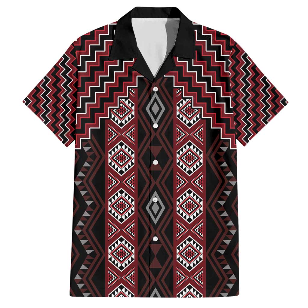 New Zealand Aotearoa Family Matching Short Sleeve Bodycon Dress and Hawaiian Shirt Red Poutama With Taniko Pattern LT05