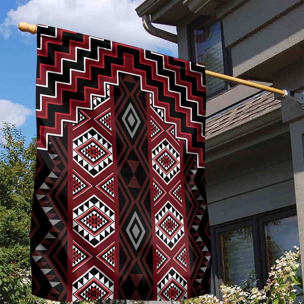 New Zealand Aotearoa Garden Flag Red Poutama With Taniko Pattern LT05 - Polynesian Pride