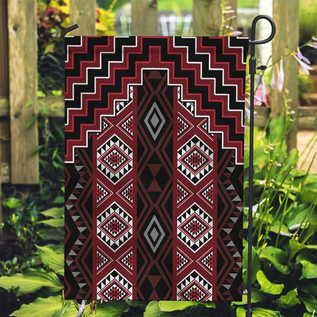 New Zealand Aotearoa Garden Flag Red Poutama With Taniko Pattern LT05 Garden Flag Red - Polynesian Pride
