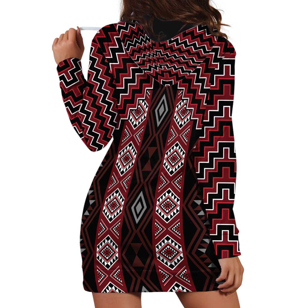 New Zealand Aotearoa Hoodie Dress Red Poutama With Taniko Pattern LT05