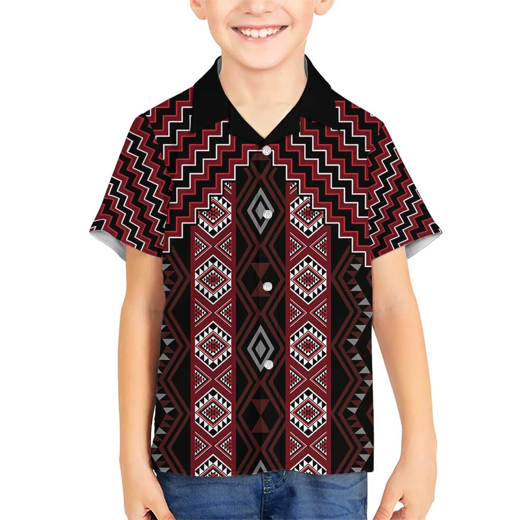 New Zealand Aotearoa Kid Hawaiian Shirt Red Poutama With Taniko Pattern LT05