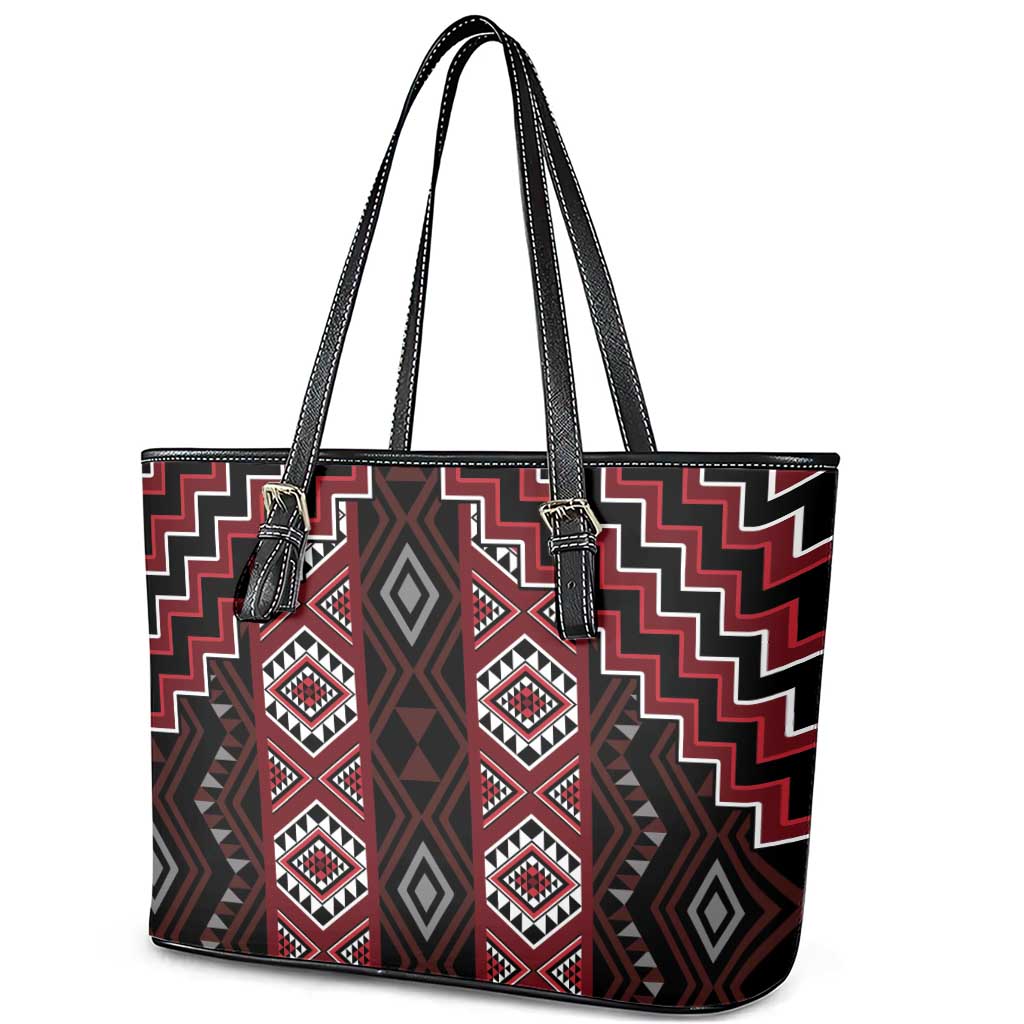 New Zealand Aotearoa Leather Tote Bag Red Poutama With Taniko Pattern LT05 - Polynesian Pride