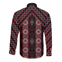 New Zealand Aotearoa Long Sleeve Button Shirt Red Poutama With Taniko Pattern LT05