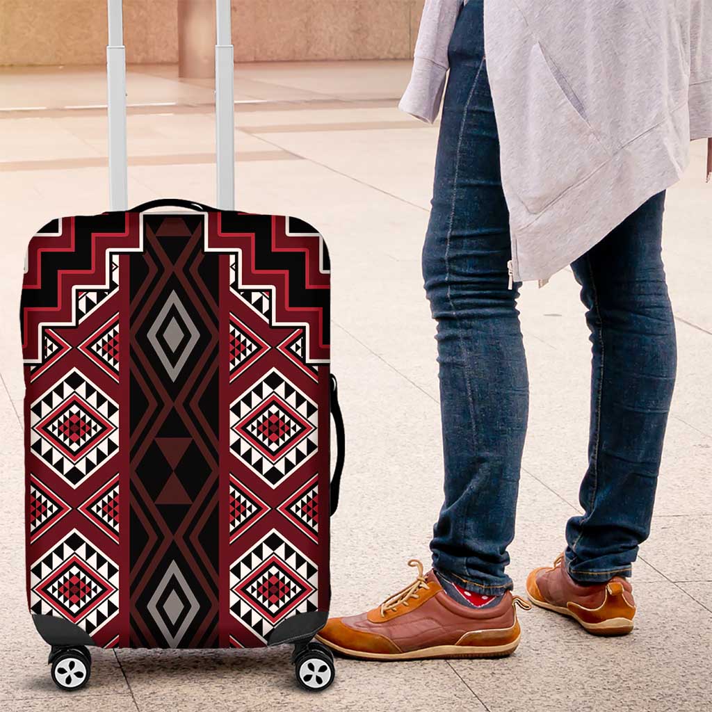 New Zealand Aotearoa Luggage Cover Red Poutama With Taniko Pattern LT05
