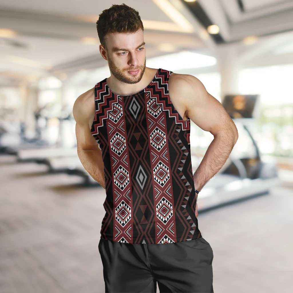 New Zealand Aotearoa Men Tank Top Red Poutama With Taniko Pattern LT05 Red - Polynesian Pride