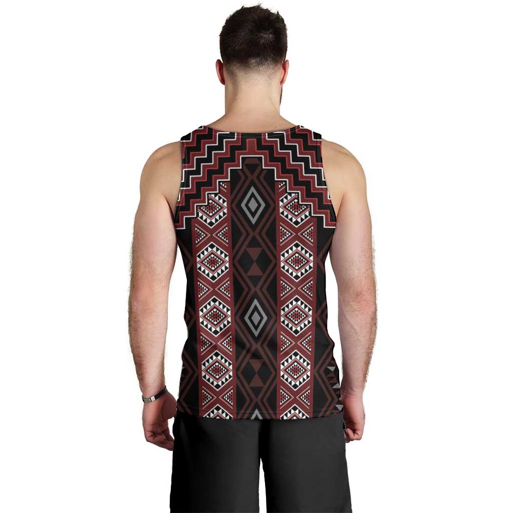 New Zealand Aotearoa Men Tank Top Red Poutama With Taniko Pattern LT05 - Polynesian Pride