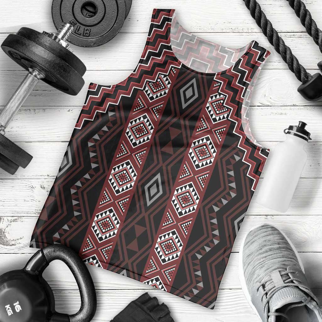 New Zealand Aotearoa Men Tank Top Red Poutama With Taniko Pattern LT05 - Polynesian Pride