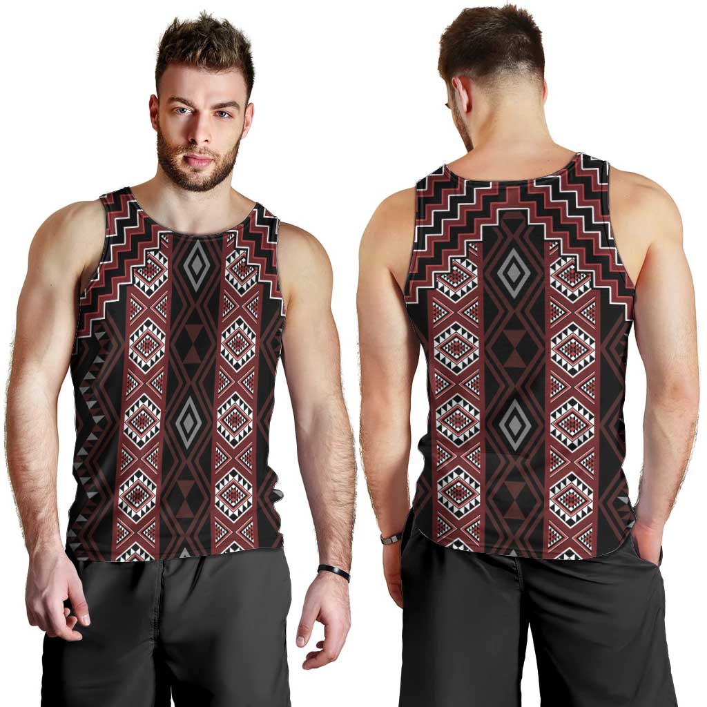 New Zealand Aotearoa Men Tank Top Red Poutama With Taniko Pattern LT05 - Polynesian Pride