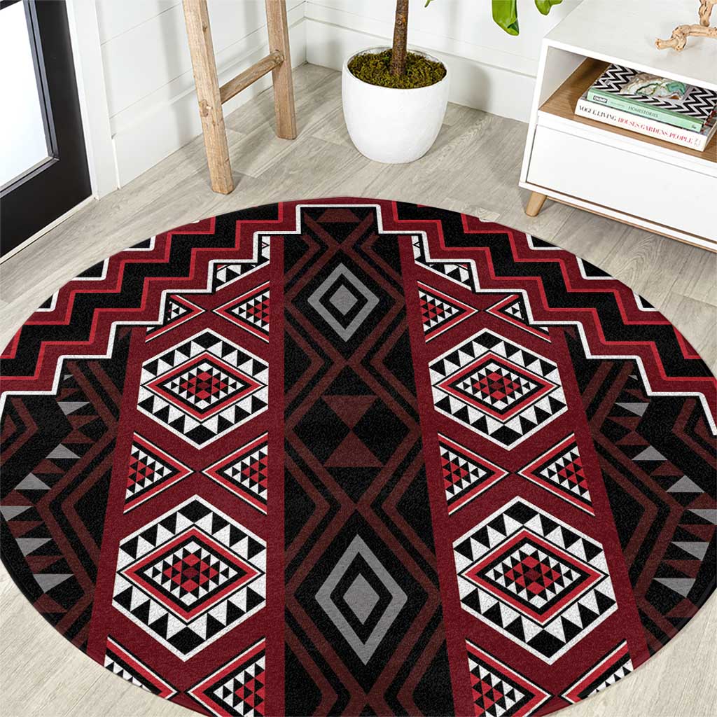 New Zealand Aotearoa Round Carpet Red Poutama With Taniko Pattern LT05