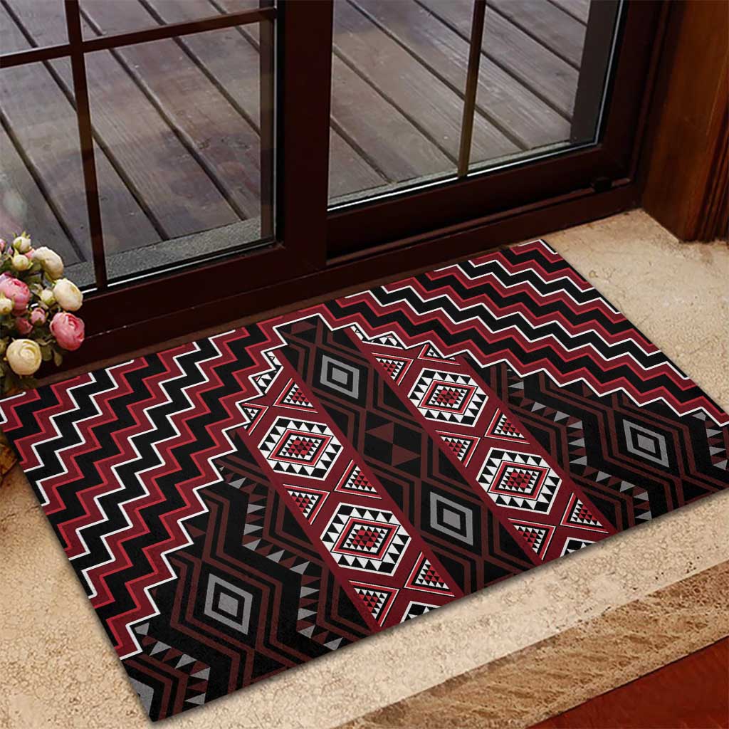 New Zealand Aotearoa Rubber Doormat Red Poutama With Taniko Pattern LT05 - Polynesian Pride