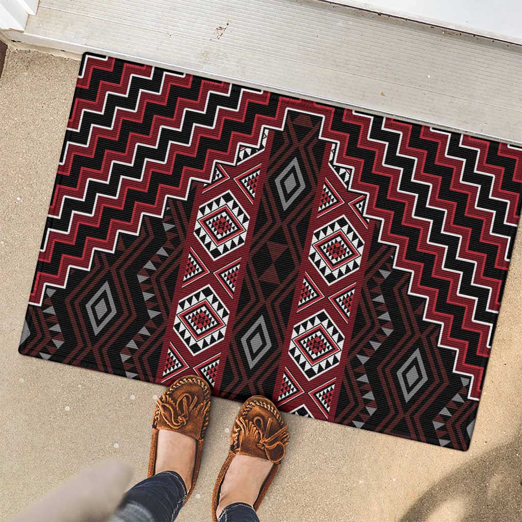 New Zealand Aotearoa Rubber Doormat Red Poutama With Taniko Pattern LT05 - Polynesian Pride