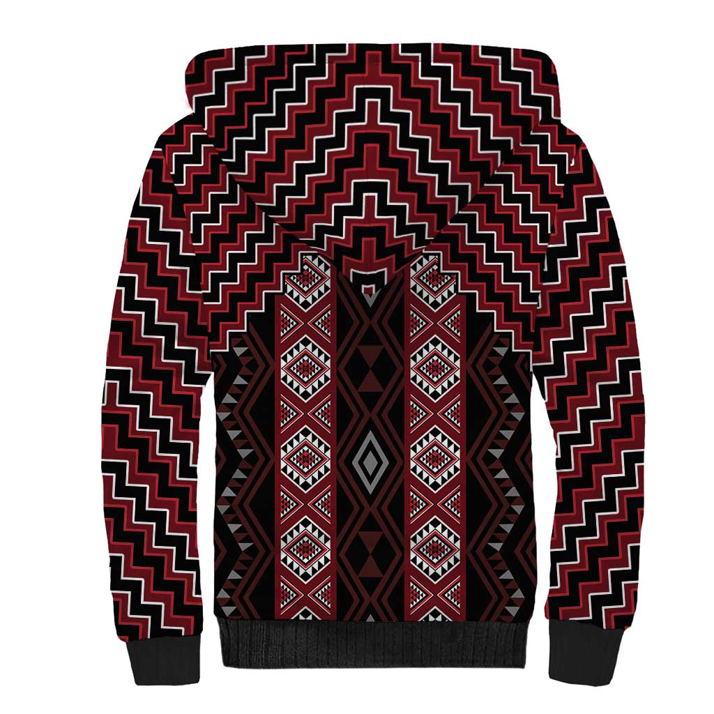 New Zealand Aotearoa Sherpa Hoodie Red Poutama With Taniko Pattern LT05 - Polynesian Pride