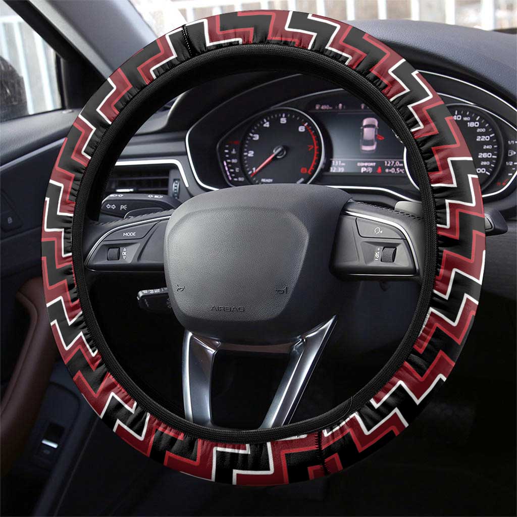 New Zealand Aotearoa Steering Wheel Cover Red Poutama With Taniko Pattern LT05 - Polynesian Pride