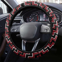 New Zealand Aotearoa Steering Wheel Cover Red Poutama With Taniko Pattern LT05 - Polynesian Pride