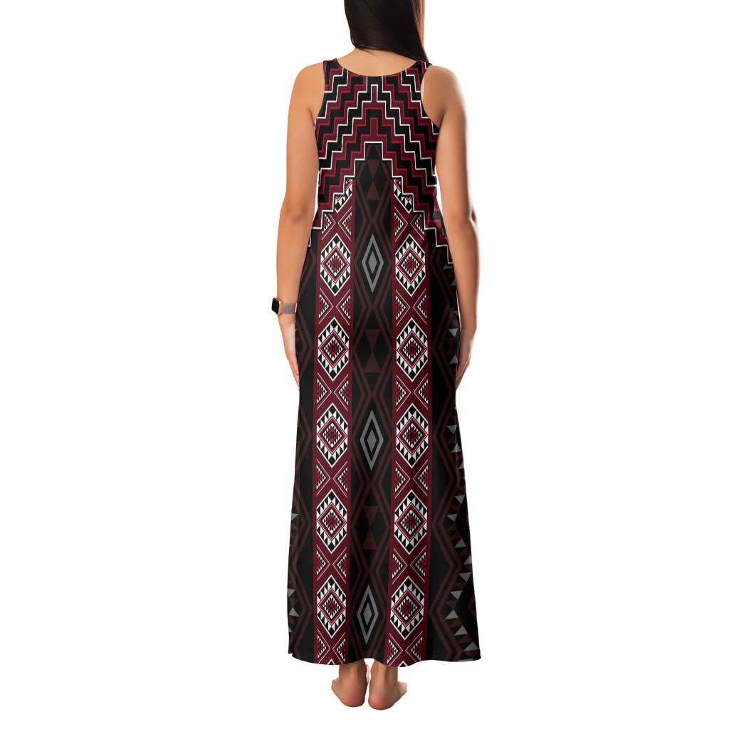 New Zealand Aotearoa Tank Maxi Dress Red Poutama With Taniko Pattern LT05