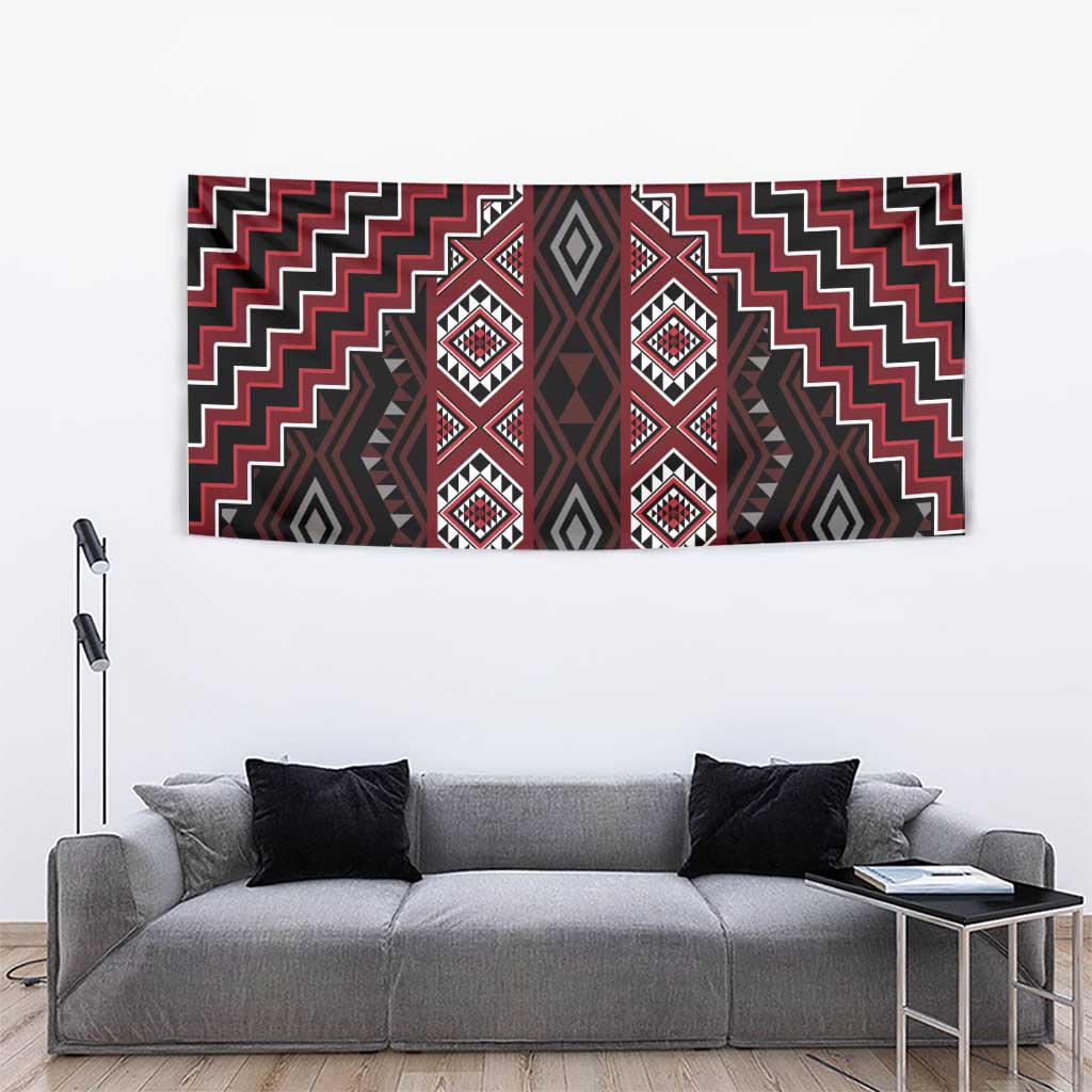 New Zealand Aotearoa Tapestry Red Poutama With Taniko Pattern LT05