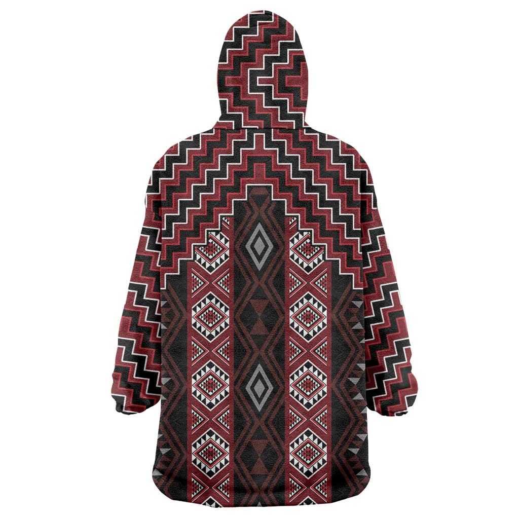 New Zealand Aotearoa Wearable Blanket Hoodie Red Poutama With Taniko Pattern LT05 - Polynesian Pride